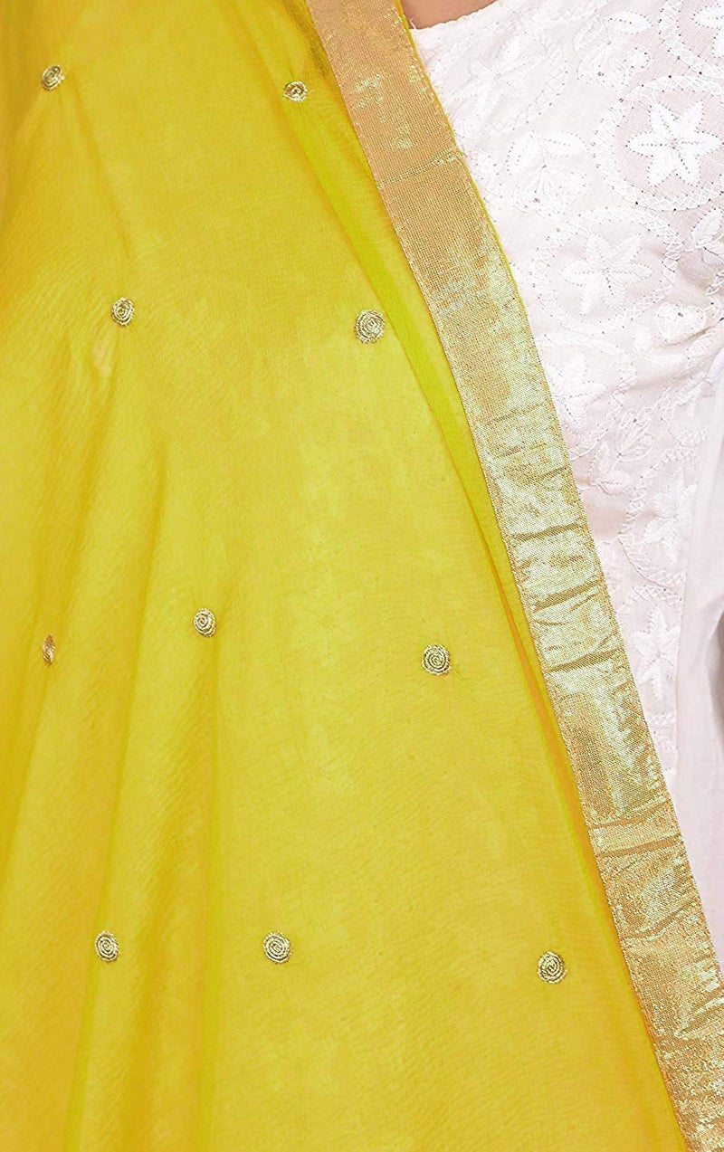 themilestocks Woman's Embroidered Chiffon Dupatta Scarf Shawl Wrap Soft Indian Bridal Wedding (Bright Yellow) - Image 3